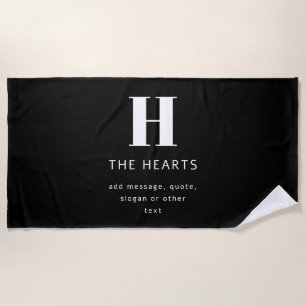 Editable Modern Monogram Name & Message   Black Beach Towel