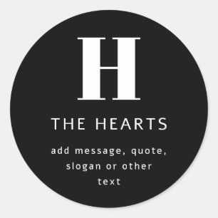 Editable Modern Monogram Name & Message   Black Classic Round Sticker