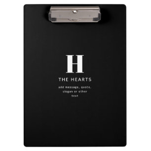 Editable Modern Monogram Name & Message Black Clipboard