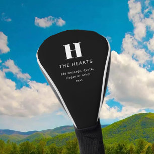 Editable Modern Monogram Name & Message   Black Golf Head Cover