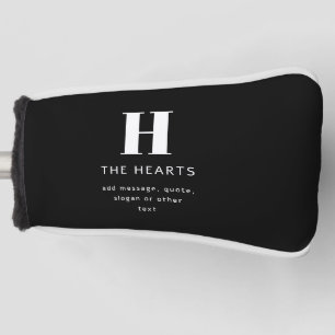 Editable Modern Monogram Name & Message   Black Golf Head Cover