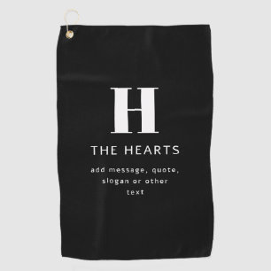 Editable Modern Monogram Name & Message   Black Golf Towel