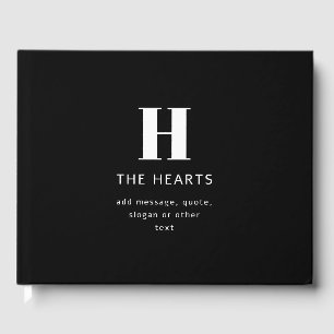Editable Modern Monogram Name & Message Black Guest Book
