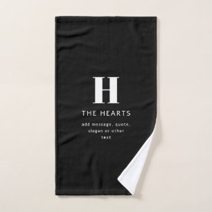 Editable Modern Monogram Name & Message   Black Hand Towel