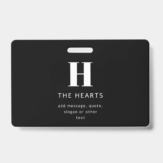Editable Modern Monogram Name & Message | Black ID Badge (Front)