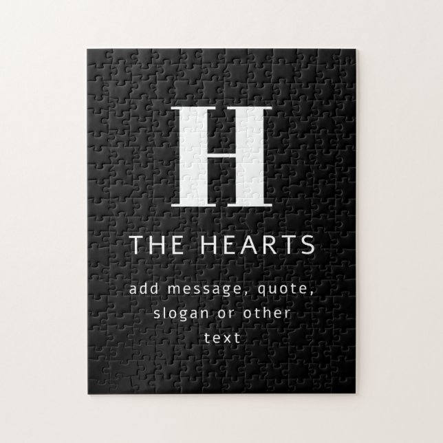 Editable Modern Monogram Name & Message | Black Jigsaw Puzzle (Vertical)