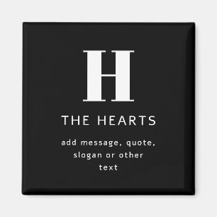 Editable Modern Monogram Name & Message   Black Magnet