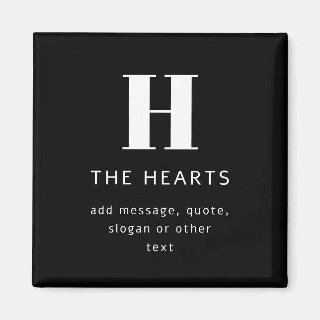 Editable Modern Monogram Name & Message | Black Magnet (Front)
