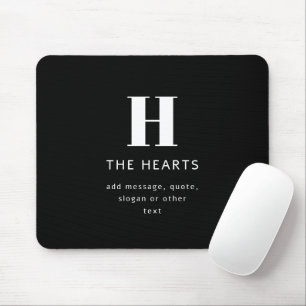 Editable Modern Monogram Name & Message   Black Mouse Mat