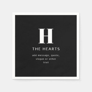 Editable Modern Monogram Name & Message Black Napkin