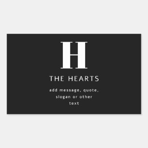 Editable Modern Monogram Name & Message   Black Rectangular Sticker