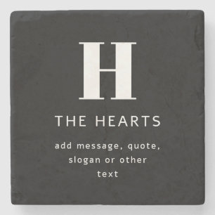 Editable Modern Monogram Name & Message   Black Stone Coaster