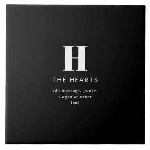 Editable Modern Monogram Name & Message   Black Tile
