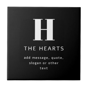 Editable Modern Monogram Name & Message   Black Tile
