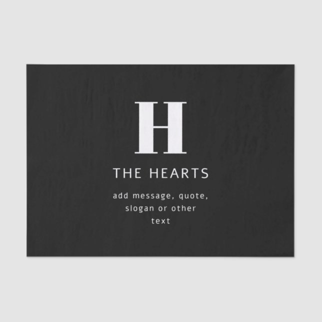 Editable Modern Monogram Name & Message | Black Tissue Paper (Front)