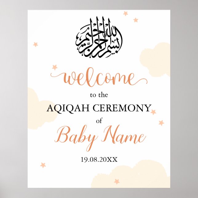 Editable Modern Neutral Aqiqah Aqeeqah Poster Sign (Front)
