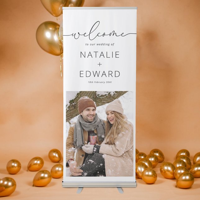 Editable Modern Photo Wedding Welcome Retractable Banner (Creator Uploaded)