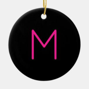 Editable Modern Pink & Black Monogram Ceramic Tree Decoration