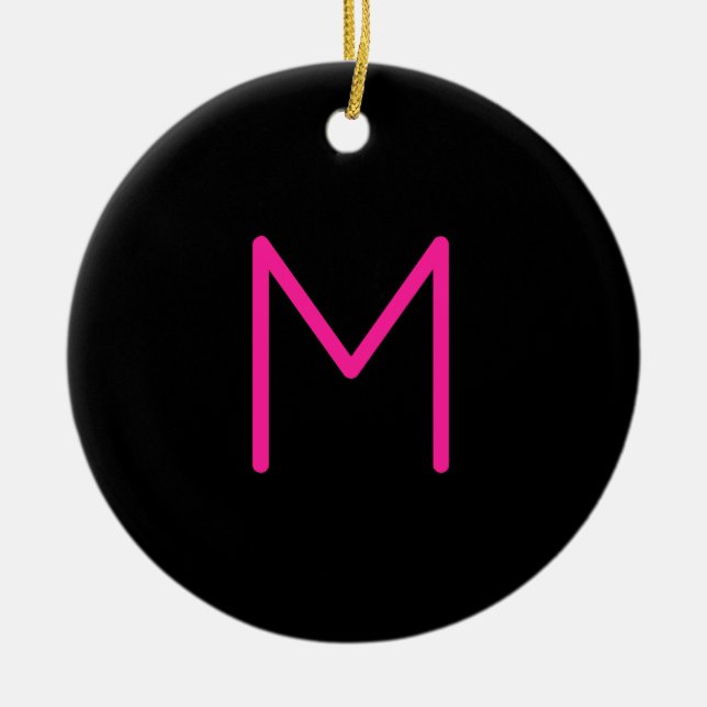 Editable Modern Pink & Black Monogram Ceramic Tree Decoration (Front)