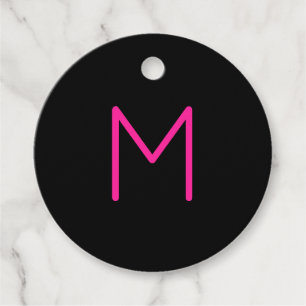 Editable Modern Pink & Black Monogram Favour Tags