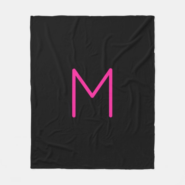 Editable Modern Pink & Black Monogram Fleece Blanket (Front)