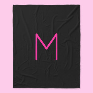 Editable Modern Pink & Black Monogram Fleece Blanket