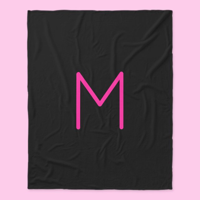 Editable Modern Pink & Black Monogram Fleece Blanket (Creator Uploaded)