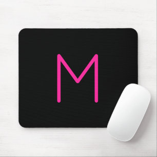 Editable Modern Pink & Black Monogram Mouse Mat