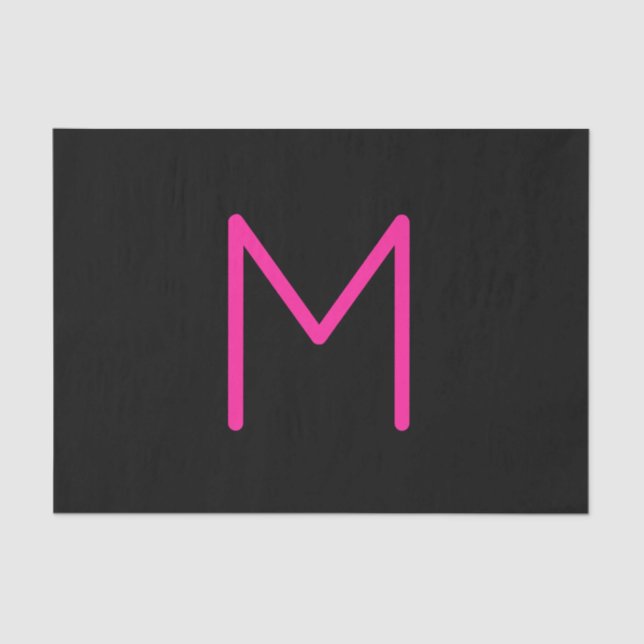 Editable Modern Pink & Black Monogram Tissue Paper (Front)