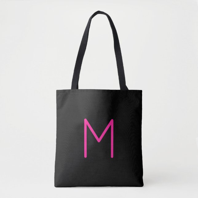 Editable Modern Pink & Black Monogram Tote Bag (Front)