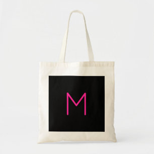 Editable Modern Pink & Black Monogram Tote Bag