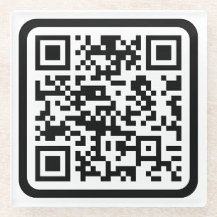 Editable Modern QR code   Black White or Any Colou Glass Coaster
