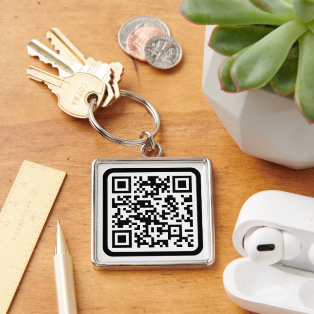 Editable Modern QR code | Black White or Any Colou Key Ring (Desk)