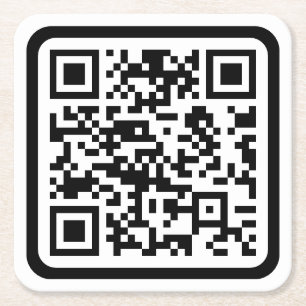 Editable Modern QR code   Black White or Any Colou Square Paper Coaster