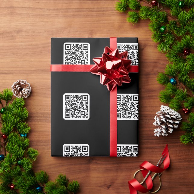 Editable Modern QR code | Black White or Any Colou Wrapping Paper (Holiday Gift)
