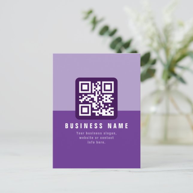 Editable Modern QR code Template | Purples Postcard (Standing Front)