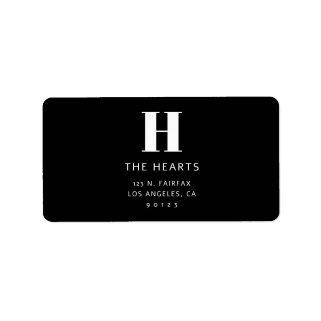 Editable Modern Return Address & Monogram | Black Label (Front)
