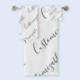 Editable Modern Scrip Text Pattern   Black & White Bath Towel Set