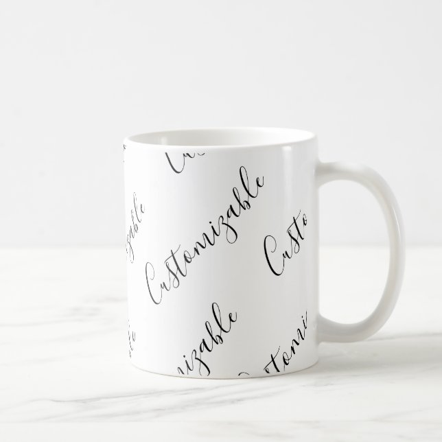 Editable Modern Scrip Text Pattern | Black & White Coffee Mug (Right)