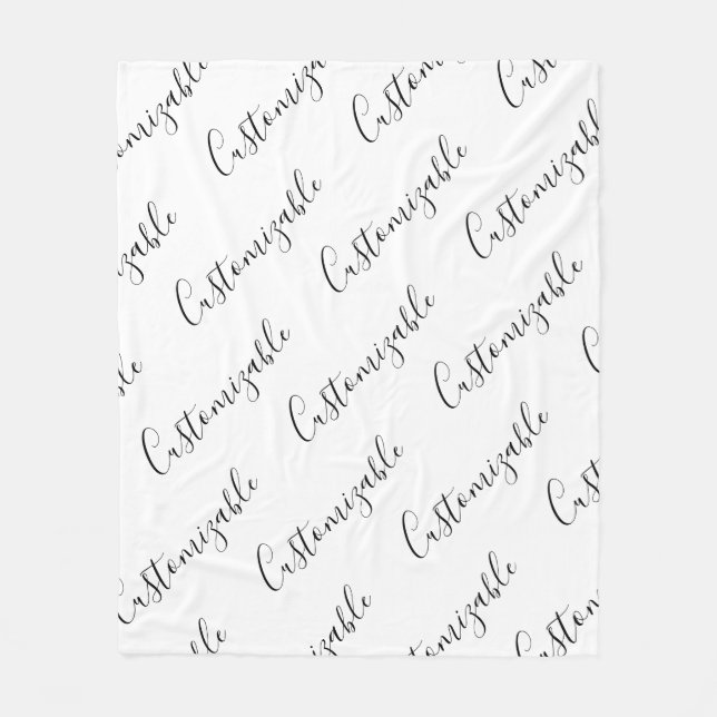 Editable Modern Scrip Text Pattern | Black & White Fleece Blanket (Front)