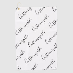 Editable Modern Scrip Text Pattern   Black & White Golf Towel