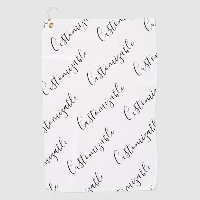 Editable Modern Scrip Text Pattern | Black & White Golf Towel (Front)