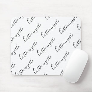Editable Modern Scrip Text Pattern   Black & White Mouse Mat