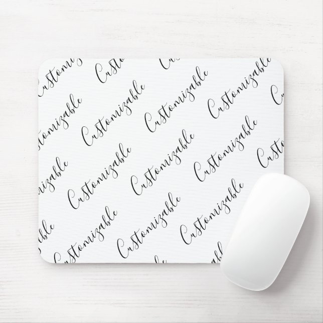 Editable Modern Scrip Text Pattern | Black & White Mouse Mat (With Mouse)