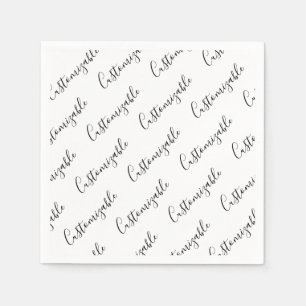 Editable Modern Scrip Text Pattern   Black & White Napkin