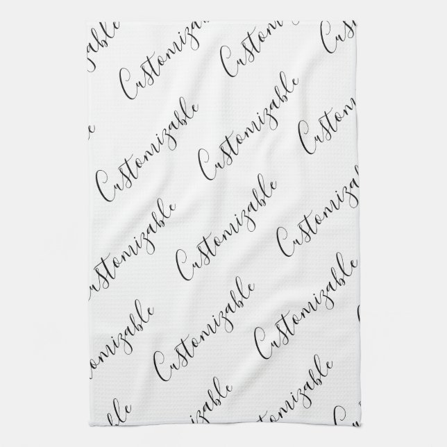Editable Modern Scrip Text Pattern | Black & White Tea Towel (Vertical)