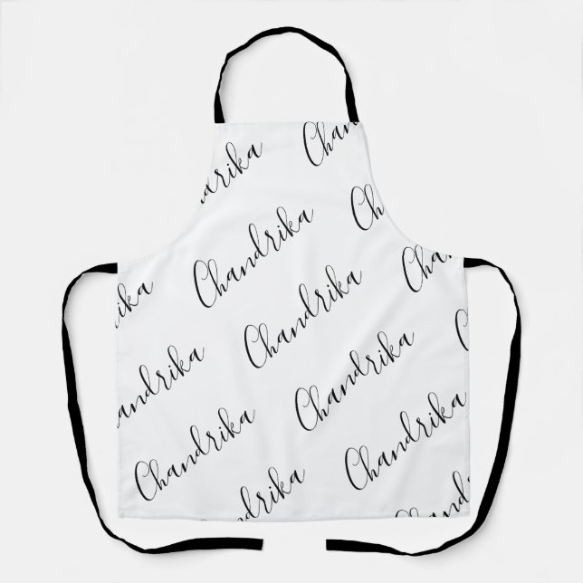 Editable Modern Script Black White Pattern Apron (Front)