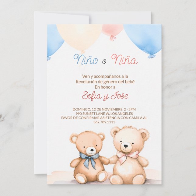 Editable Modern Spanish Gender Reveal Invitation (Front)