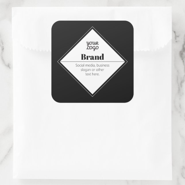 Editable Modern Text Design & Your Logo Square Sticker (Bag)