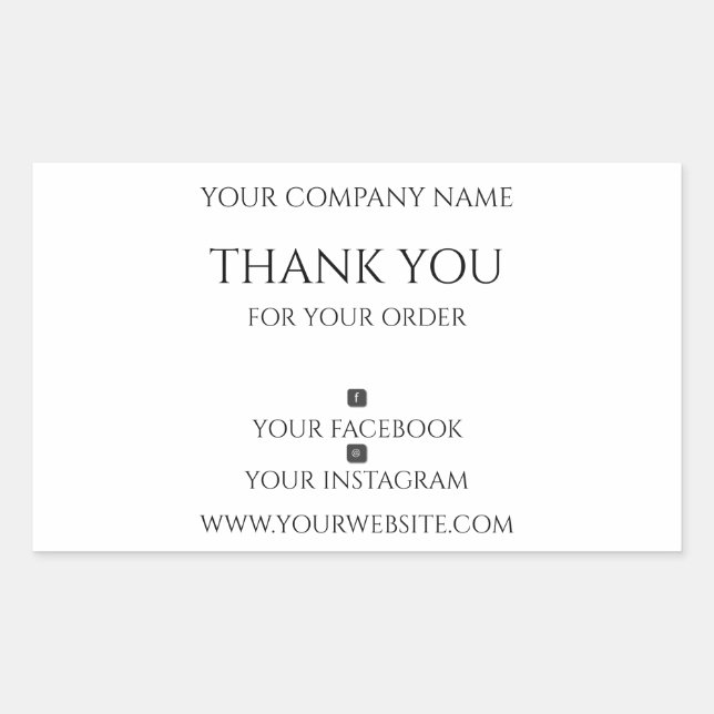 Editable, Modern, Thank You For Your Order Rectangular Sticker (Front)